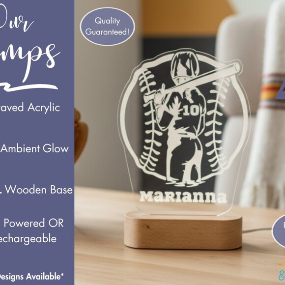 Personalized Baseball Night Light – Custom LED Lamp for Sports Fans - Picture 3 of 8